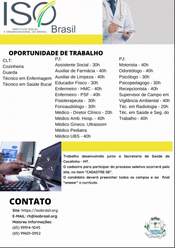 OPORTUNIDADE DE TRABALHO - Secretaria de Saúde de Cocalinho - MT