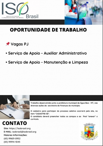 OPORTUNIDADE DE TRABALHO - Água Boa - MT